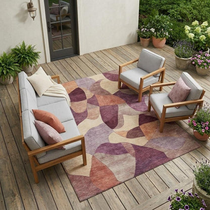 9' X 12' Merlot And Red Abstract Washable Indoor Outdoor Area Rug HomeRoots