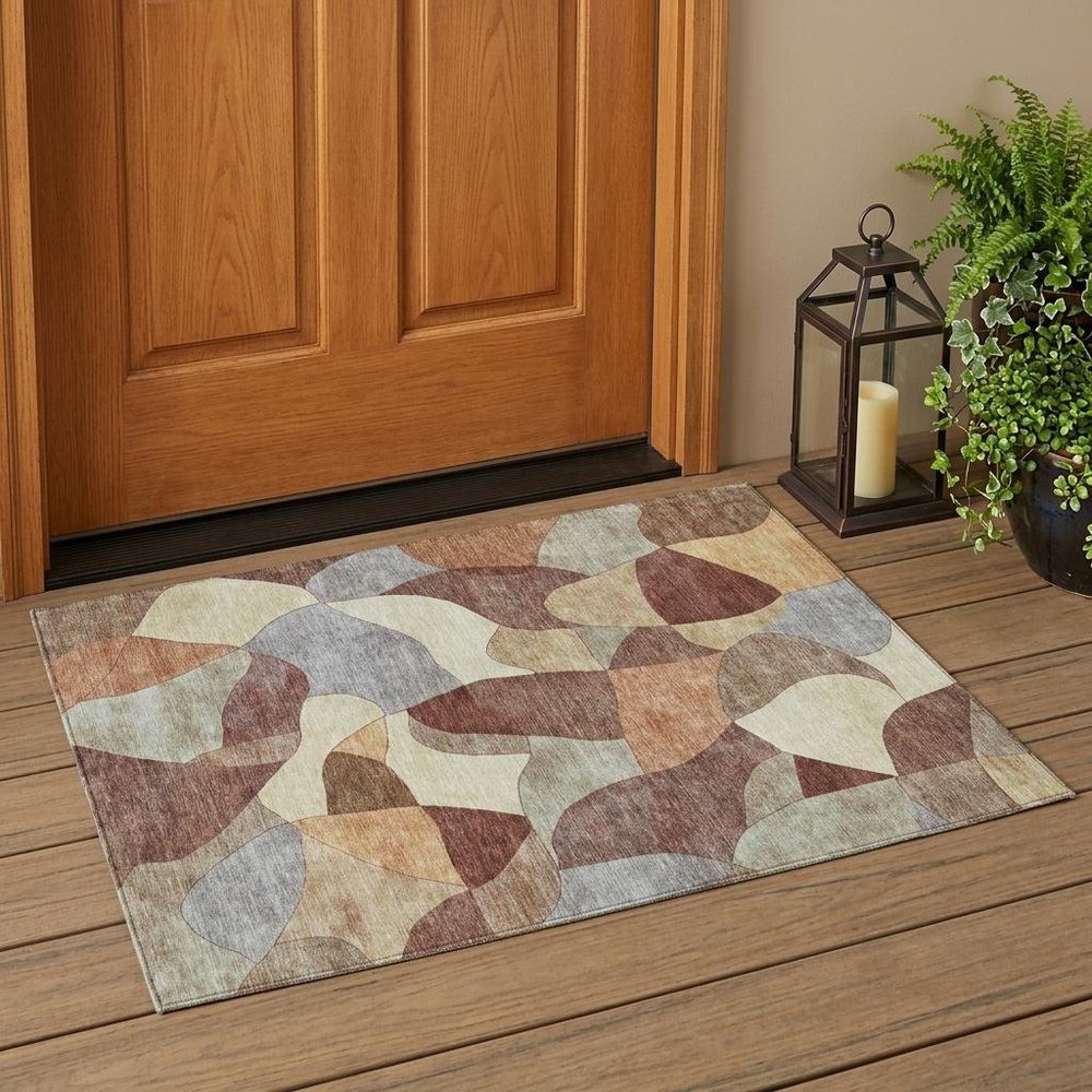 3' X 5' Orange And Chocolate Abstract Washable Indoor Outdoor Area Rug HomeRoots