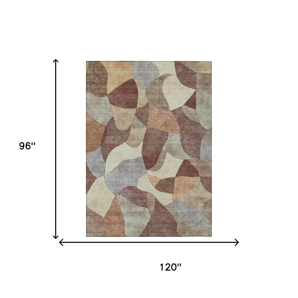 8' X 10' Orange And Chocolate Abstract Washable Indoor Outdoor Area Rug HomeRoots