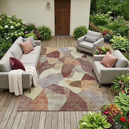 9' X 12' Orange And Chocolate Abstract Washable Indoor Outdoor Area Rug HomeRoots