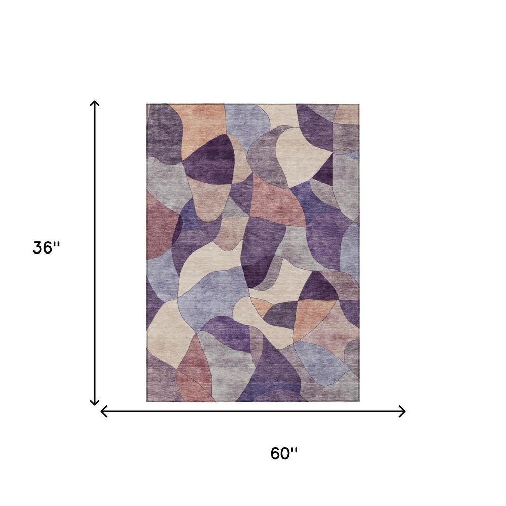 3' X 5' Plum And Purple Abstract Washable Indoor Outdoor Area Rug HomeRoots