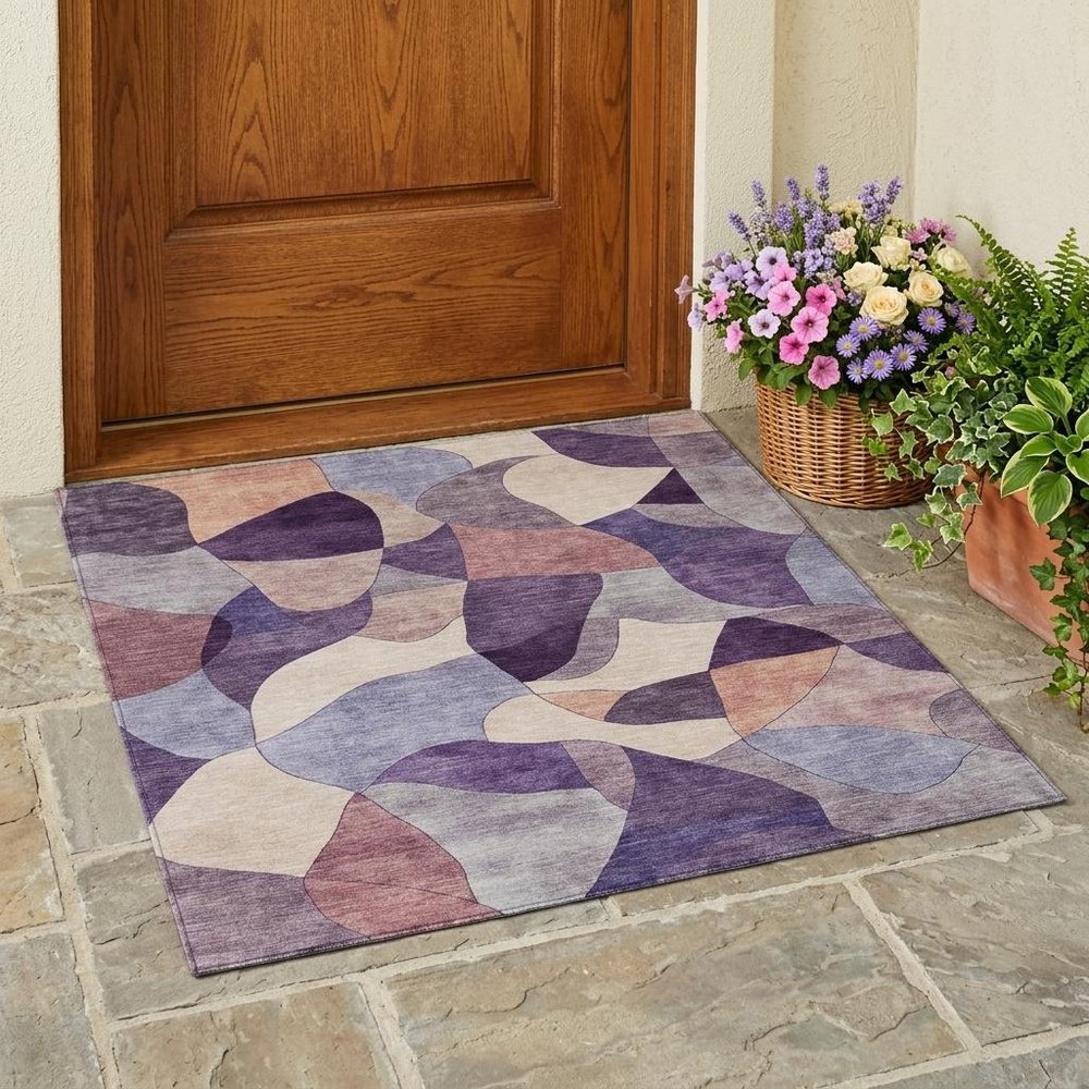 3' X 5' Plum And Purple Abstract Washable Indoor Outdoor Area Rug HomeRoots