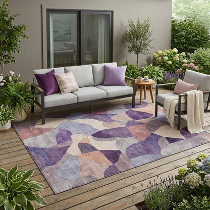 5' X 8' Plum And Purple Abstract Washable Indoor Outdoor Area Rug HomeRoots