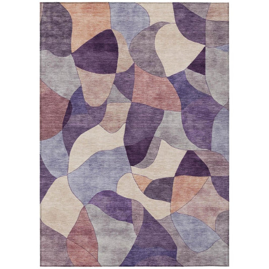5' X 8' Plum And Purple Abstract Washable Indoor Outdoor Area Rug