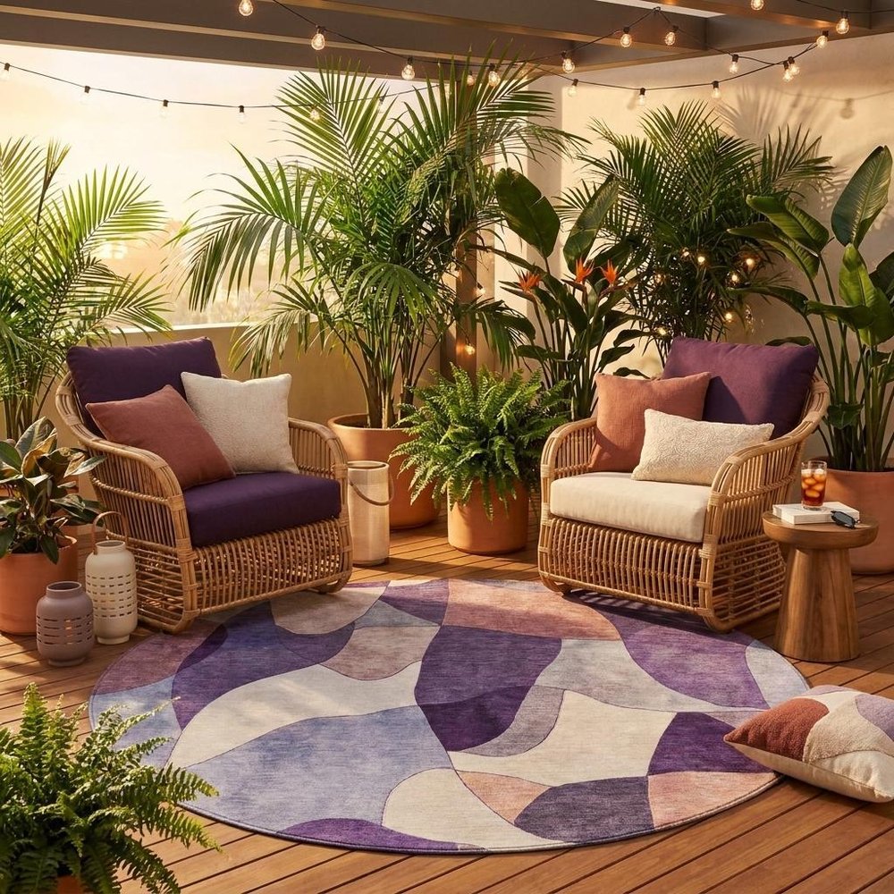 8' Plum And Purple Round Abstract Washable Indoor Outdoor Area Rug HomeRoots