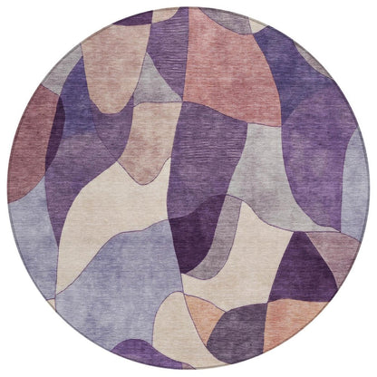 8' Plum And Purple Round Abstract Washable Indoor Outdoor Area Rug HomeRoots
