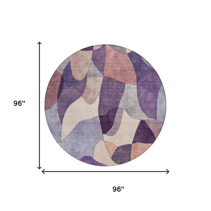 8' Plum And Purple Round Abstract Washable Indoor Outdoor Area Rug HomeRoots