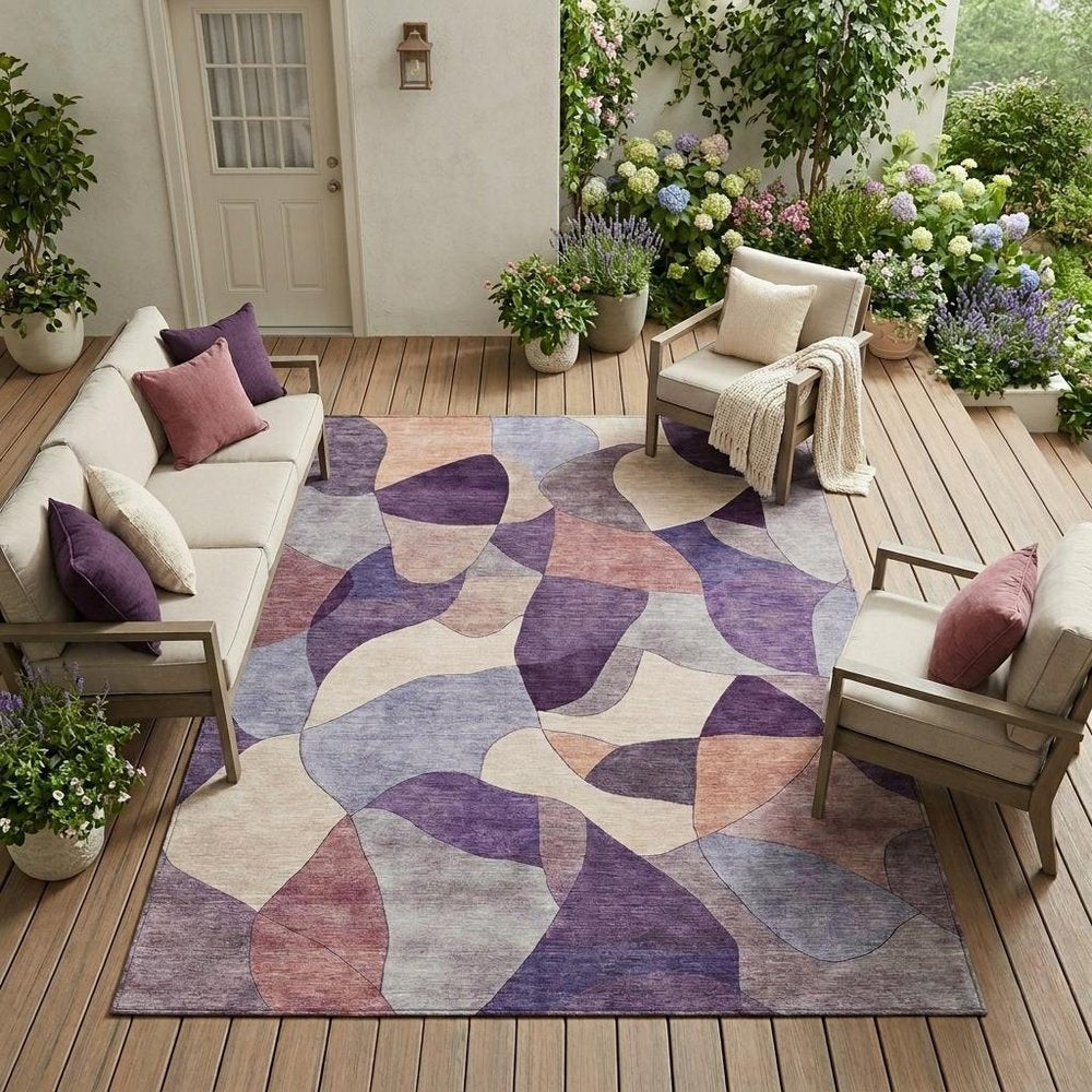 10' X 14' Plum And Purple Abstract Washable Indoor Outdoor Area Rug HomeRoots