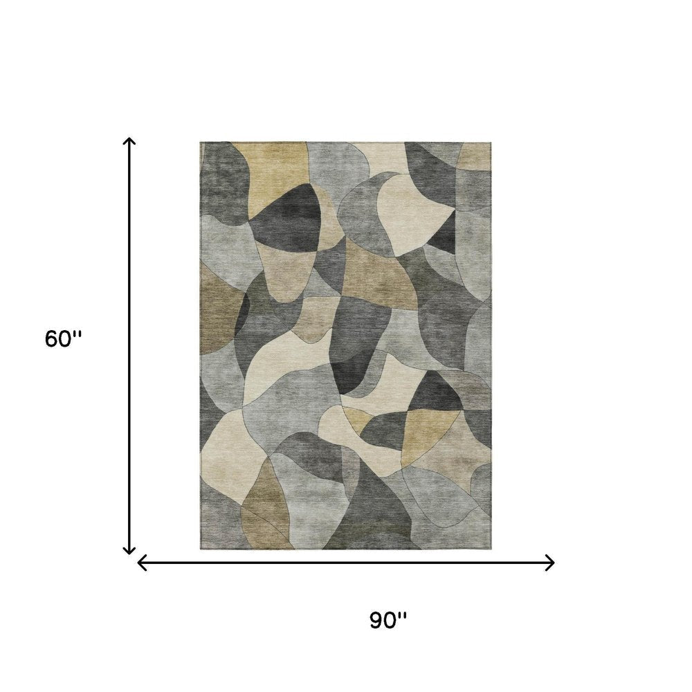 5' X 8' Pewter And Gray Abstract Washable Indoor Outdoor Area Rug HomeRoots