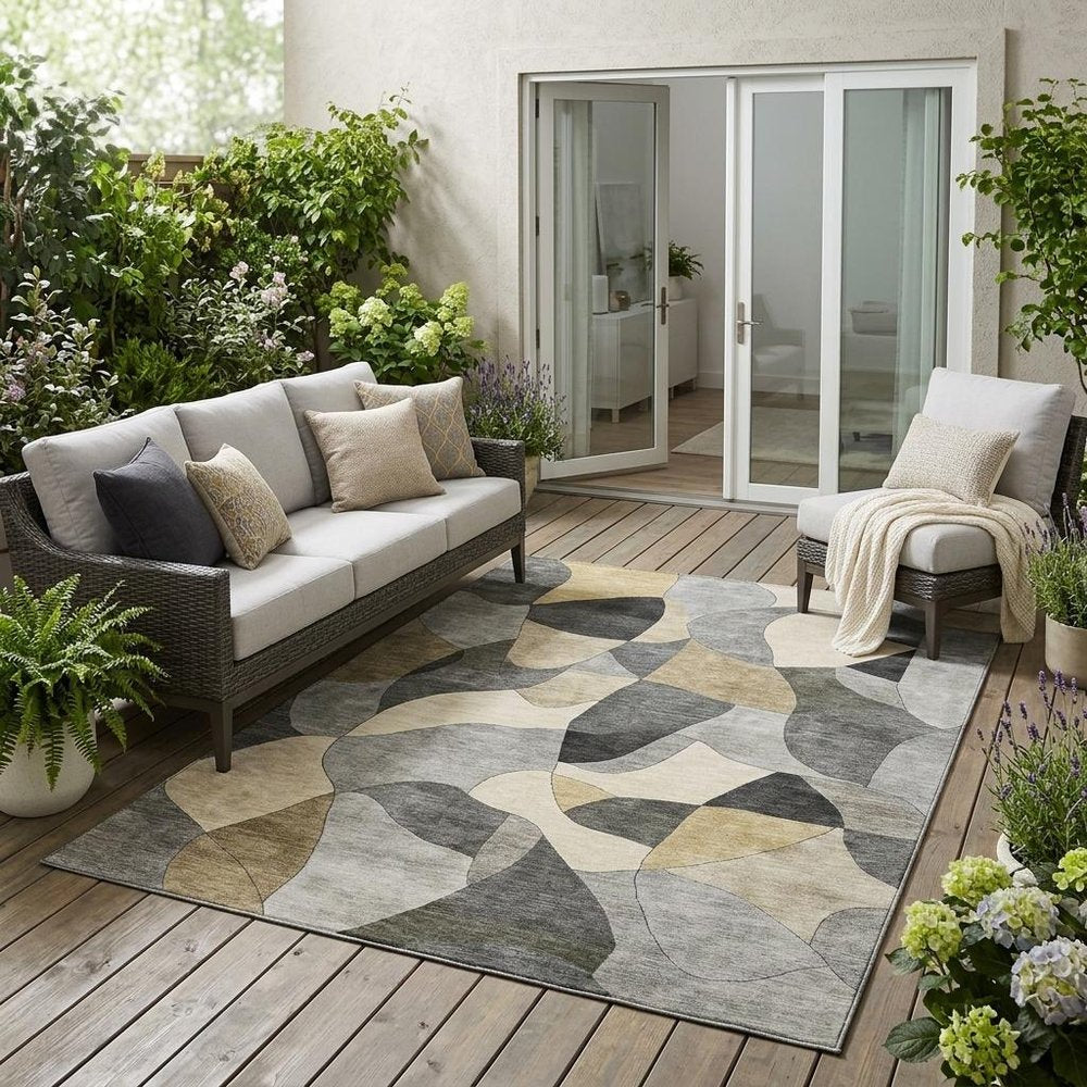 5' X 8' Pewter And Gray Abstract Washable Indoor Outdoor Area Rug HomeRoots
