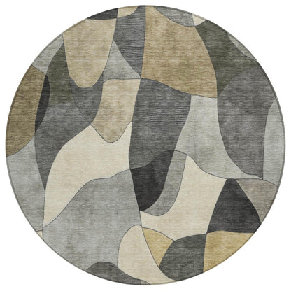 8' Pewter And Gray Round Abstract Washable Indoor Outdoor Area Rug HomeRoots