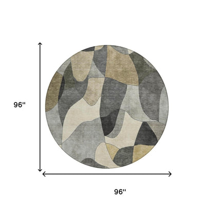 8' Pewter And Gray Round Abstract Washable Indoor Outdoor Area Rug HomeRoots