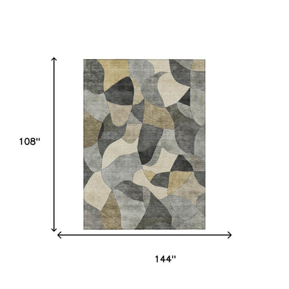 9' X 12' Pewter And Gray Abstract Washable Indoor Outdoor Area Rug HomeRoots