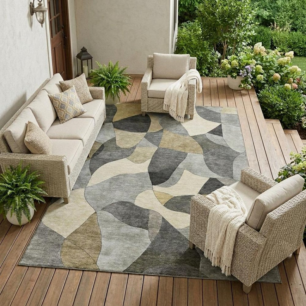 9' X 12' Pewter And Gray Abstract Washable Indoor Outdoor Area Rug HomeRoots