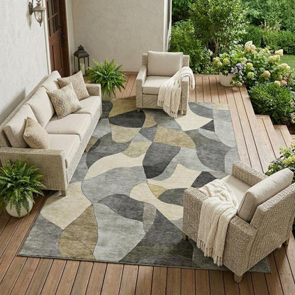 9' X 12' Pewter And Gray Abstract Washable Indoor Outdoor Area Rug HomeRoots