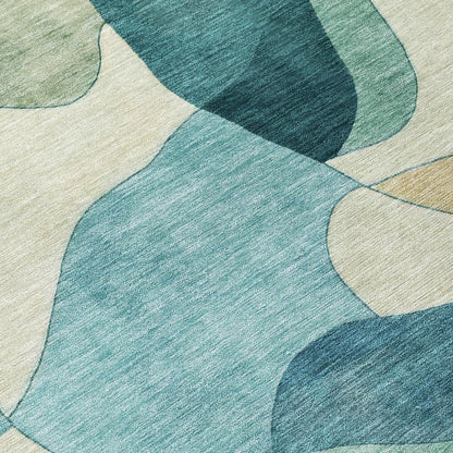 8' X 10' Teal Blue And Beige Abstract Washable Indoor Outdoor Area Rug HomeRoots