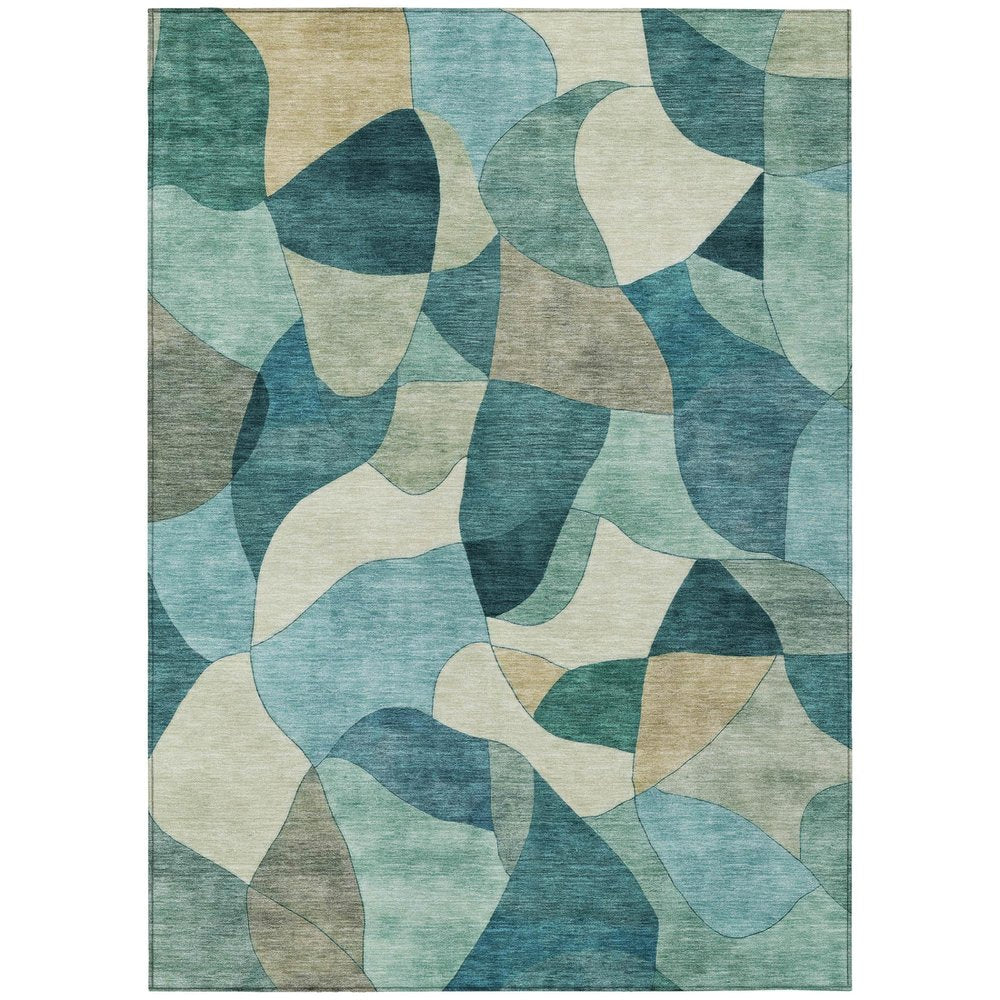 9' X 12' Teal Blue And Beige Abstract Washable Indoor Outdoor Area Rug HomeRoots