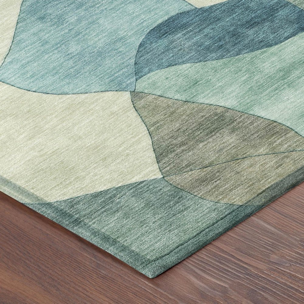 9' X 12' Teal Blue And Beige Abstract Washable Indoor Outdoor Area Rug HomeRoots