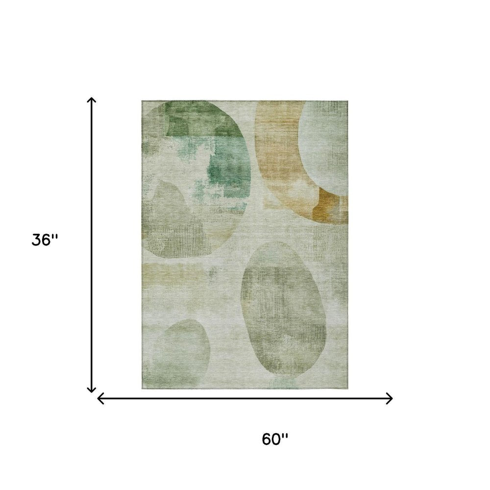 3' X 5' Green And Ivory Geometric Washable Indoor Outdoor Area Rug HomeRoots