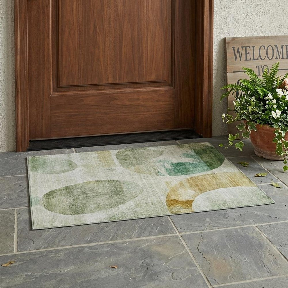 3' X 5' Green And Ivory Geometric Washable Indoor Outdoor Area Rug HomeRoots