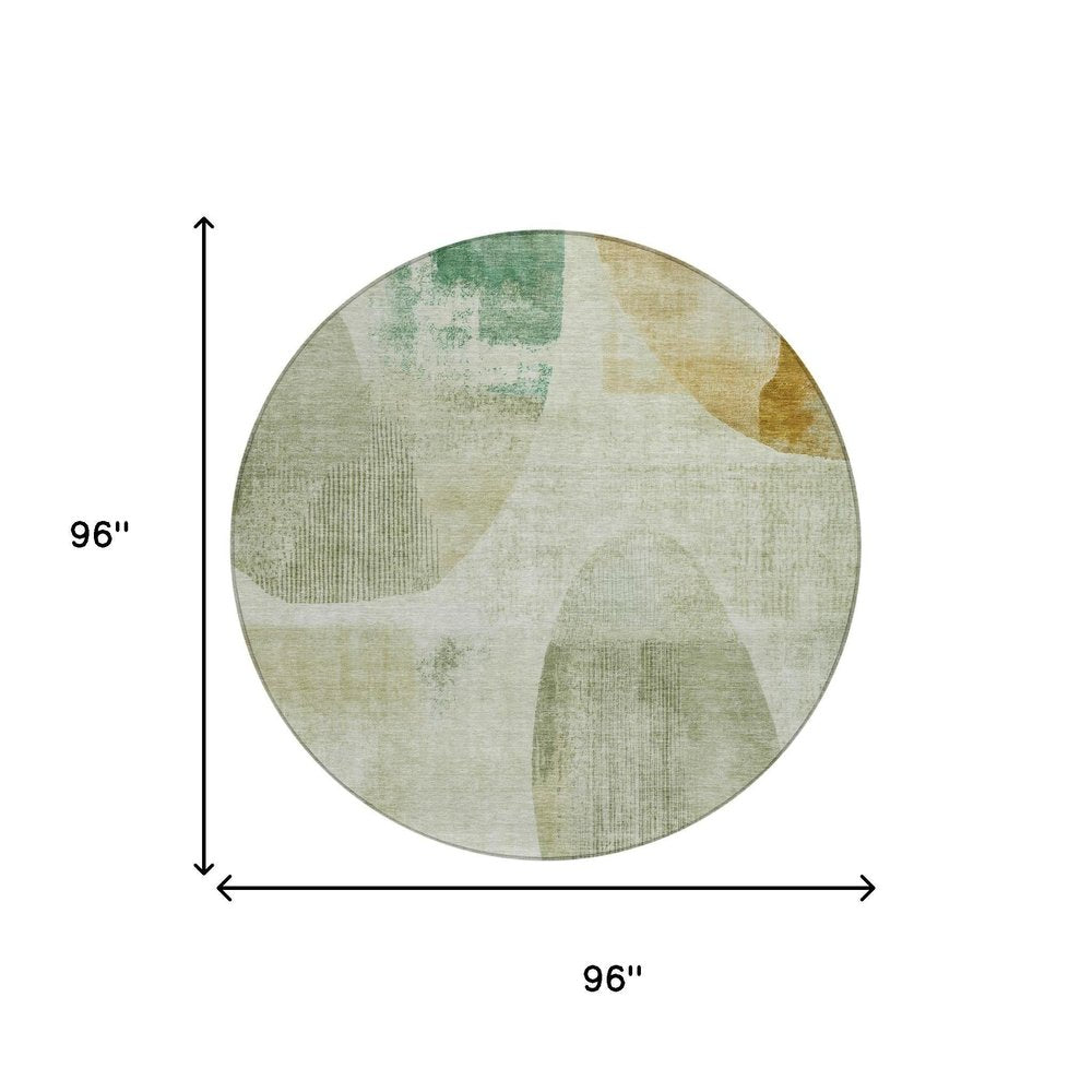 8' Green And Ivory Round Geometric Washable Indoor Outdoor Area Rug HomeRoots
