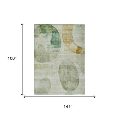 9' X 12' Green And Ivory Geometric Washable Indoor Outdoor Area Rug HomeRoots
