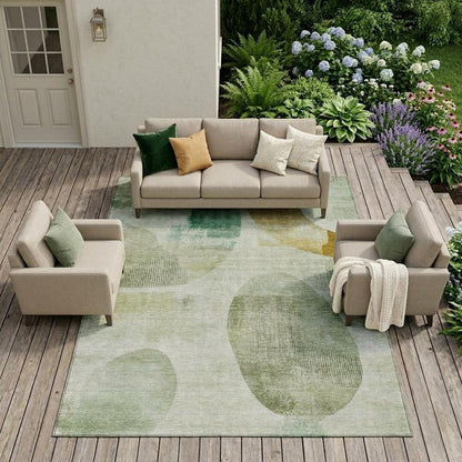 9' X 12' Green And Ivory Geometric Washable Indoor Outdoor Area Rug HomeRoots