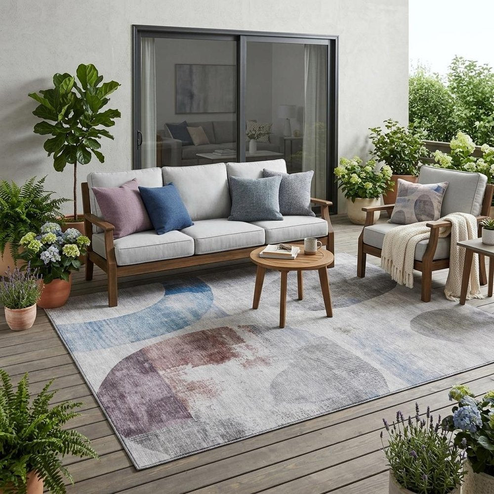 5' X 8' Blue And Silver Geometric Washable Indoor Outdoor Area Rug HomeRoots