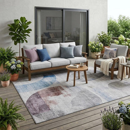 5' X 8' Blue And Silver Geometric Washable Indoor Outdoor Area Rug HomeRoots