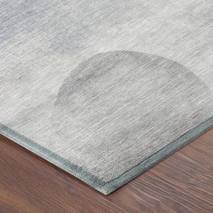 8' Blue And Silver Round Geometric Washable Indoor Outdoor Area Rug