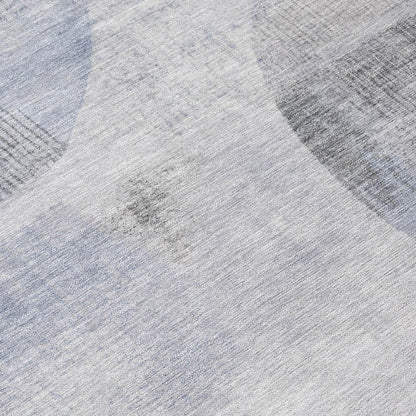 8' Blue And Silver Round Geometric Washable Indoor Outdoor Area Rug
