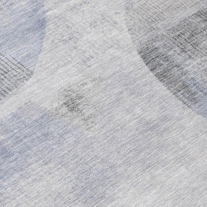 8' Blue And Silver Round Geometric Washable Indoor Outdoor Area Rug HomeRoots