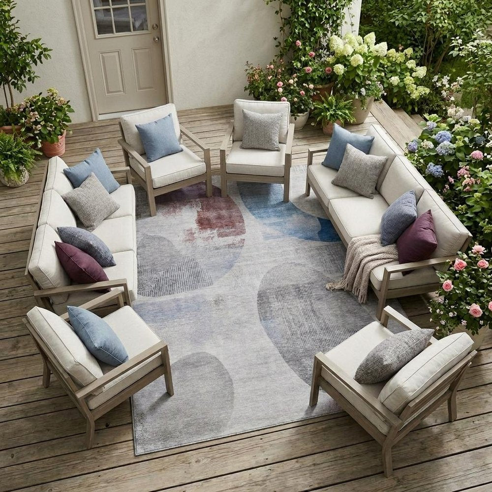 8' X 10' Blue And Silver Geometric Washable Indoor Outdoor Area Rug HomeRoots