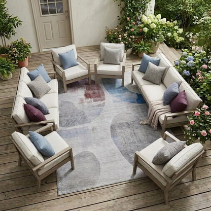 8' X 10' Blue And Silver Geometric Washable Indoor Outdoor Area Rug HomeRoots