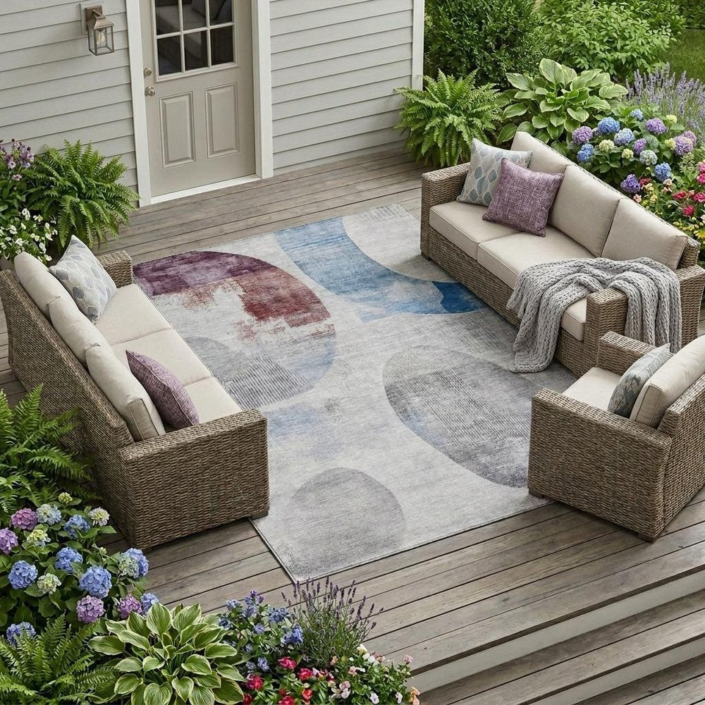 9' X 12' Blue And Silver Geometric Washable Indoor Outdoor Area Rug HomeRoots