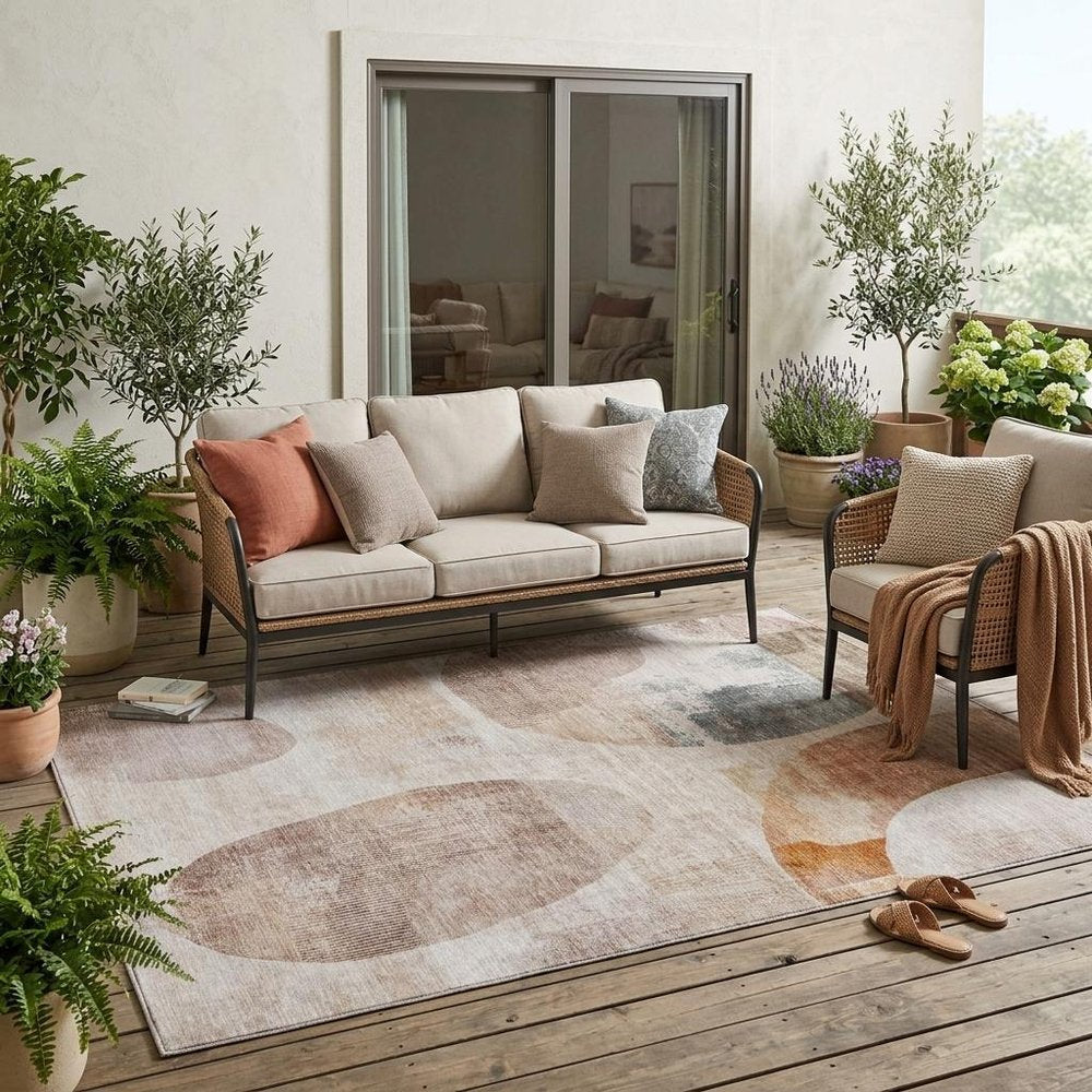 5' X 8' Copper And Orange Geometric Washable Indoor Outdoor Area Rug HomeRoots
