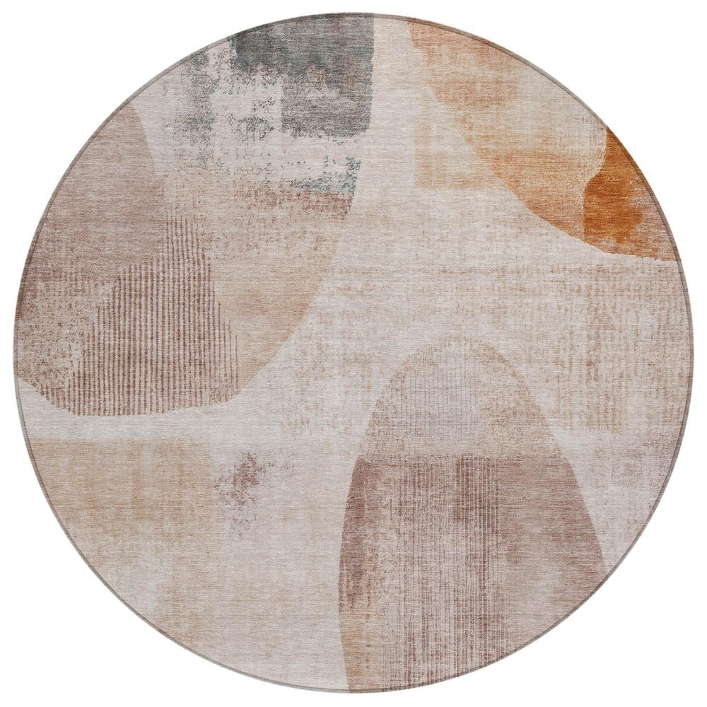 8' Copper And Orange Round Geometric Washable Indoor Outdoor Area Rug HomeRoots