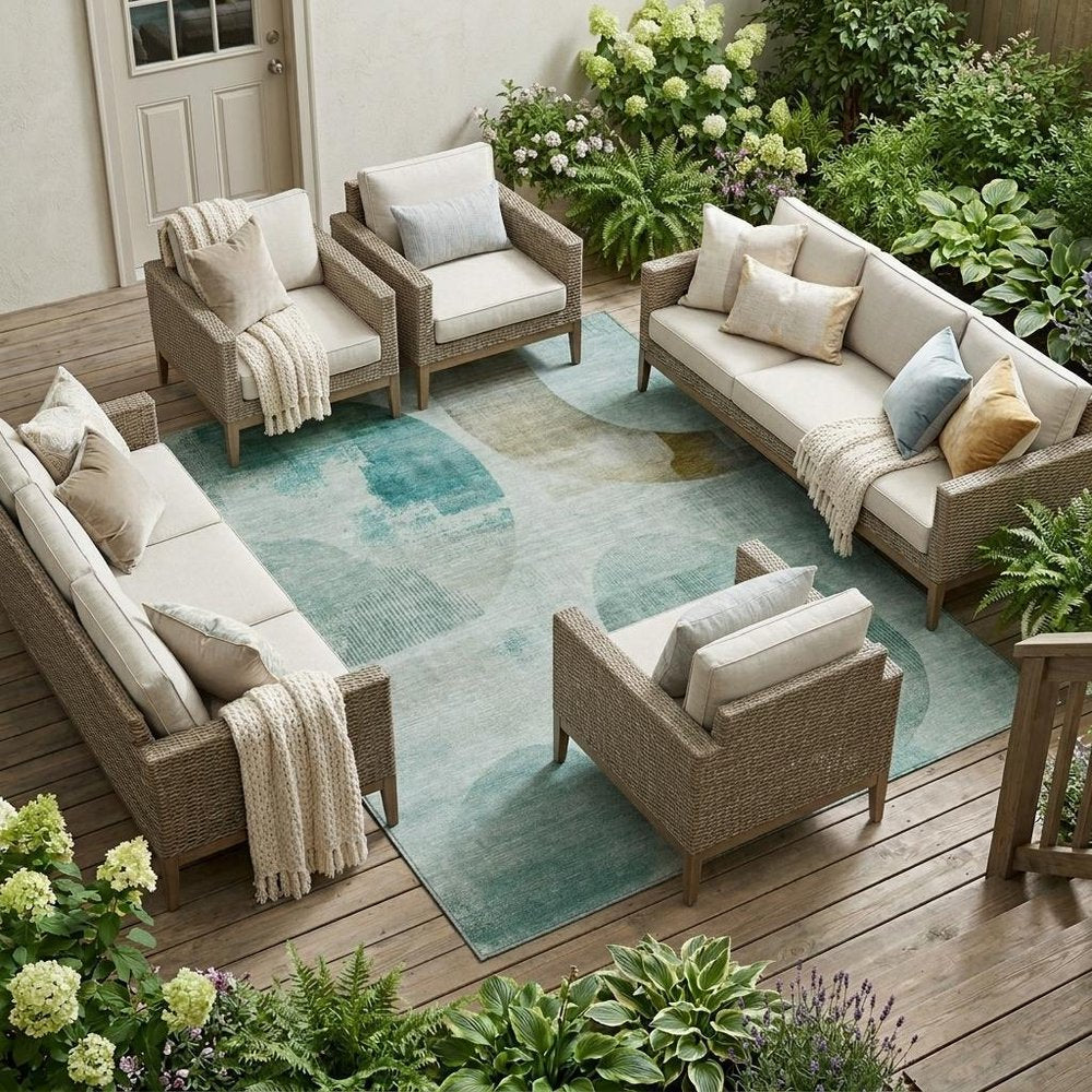 9' X 12' Teal Blue And Silver Geometric Washable Indoor Outdoor Area Rug HomeRoots