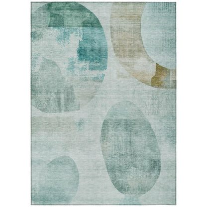 9' X 12' Teal Blue And Silver Geometric Washable Indoor Outdoor Area Rug HomeRoots