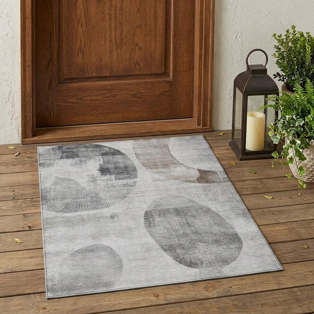 3' X 5' Taupe And Brown Geometric Washable Indoor Outdoor Area Rug HomeRoots