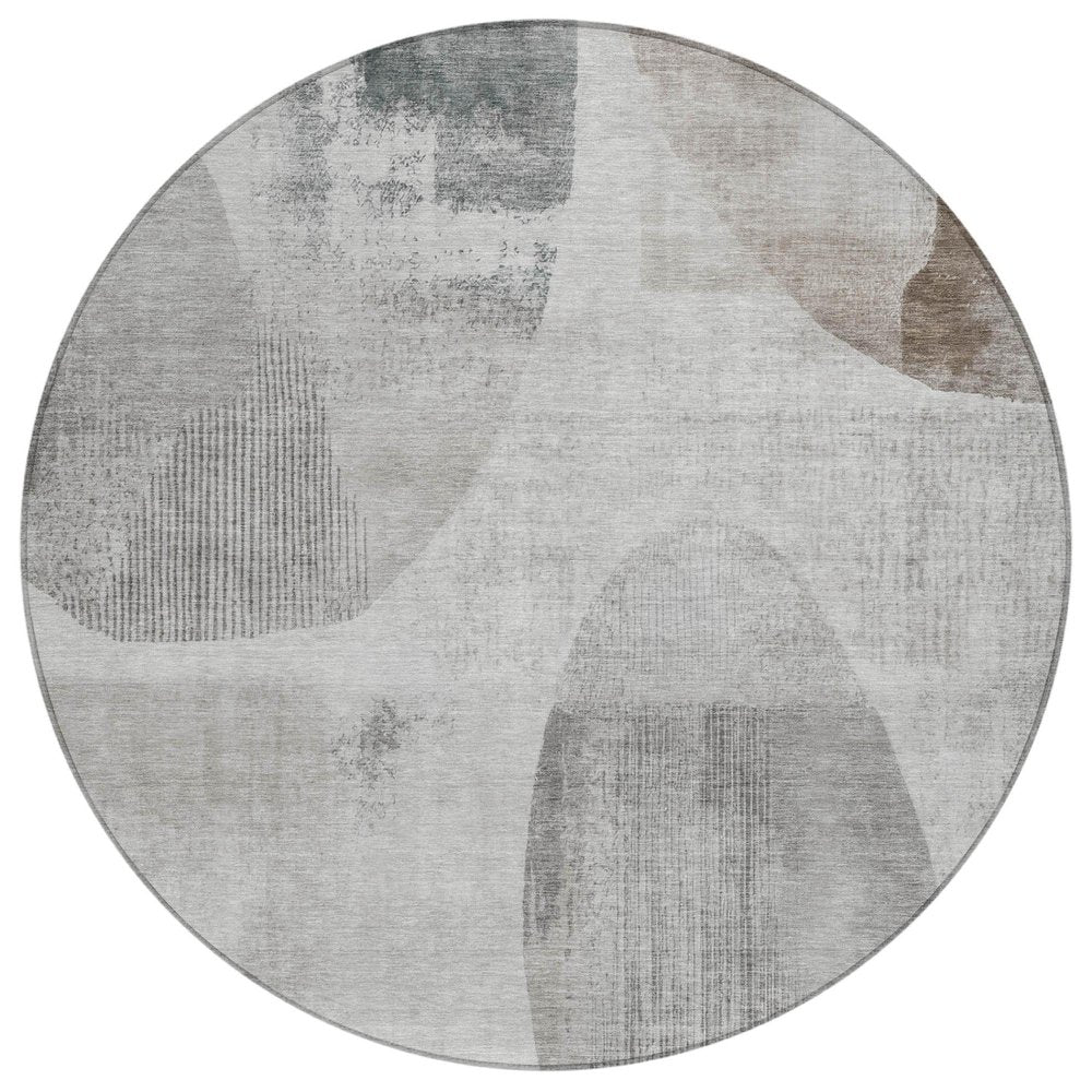 8' Taupe And Brown Round Geometric Washable Indoor Outdoor Area Rug HomeRoots