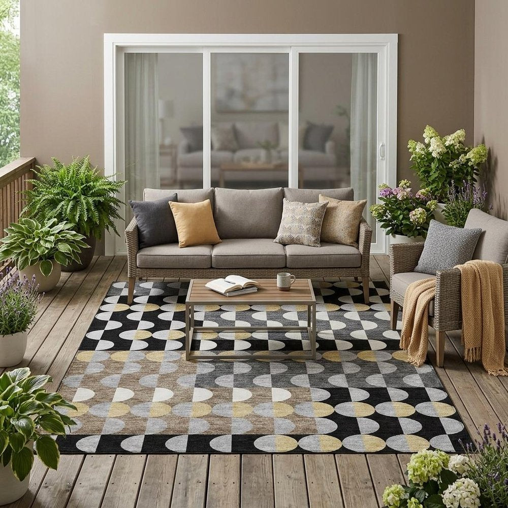 5' X 8' Black And Silver Geometric Washable Indoor Outdoor Area Rug HomeRoots