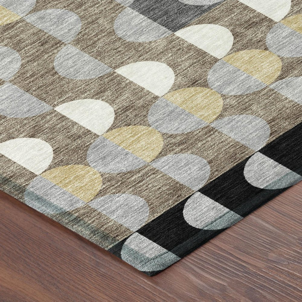 8' Black And Silver Round Geometric Washable Indoor Outdoor Area Rug HomeRoots