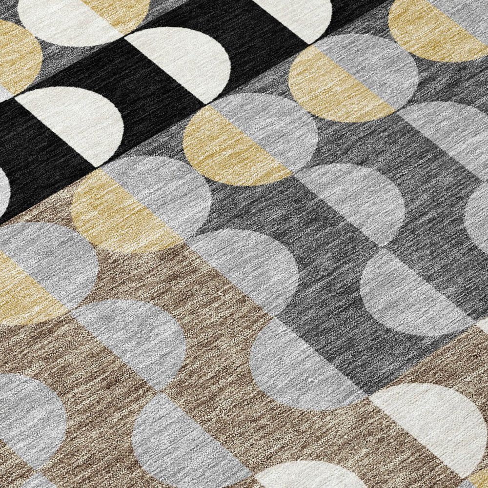 8' Black And Silver Round Geometric Washable Indoor Outdoor Area Rug HomeRoots