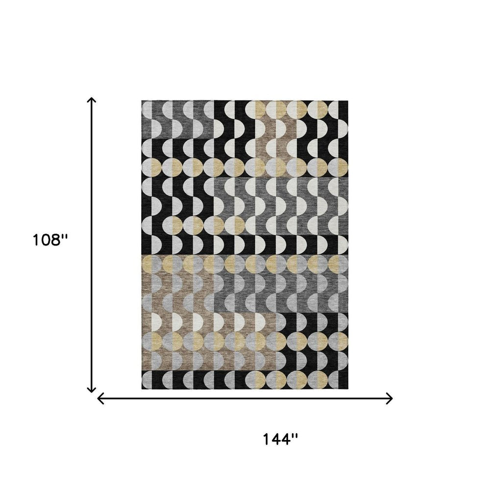 9' X 12' Black And Silver Geometric Washable Indoor Outdoor Area Rug HomeRoots