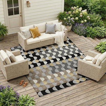 9' X 12' Black And Silver Geometric Washable Indoor Outdoor Area Rug HomeRoots
