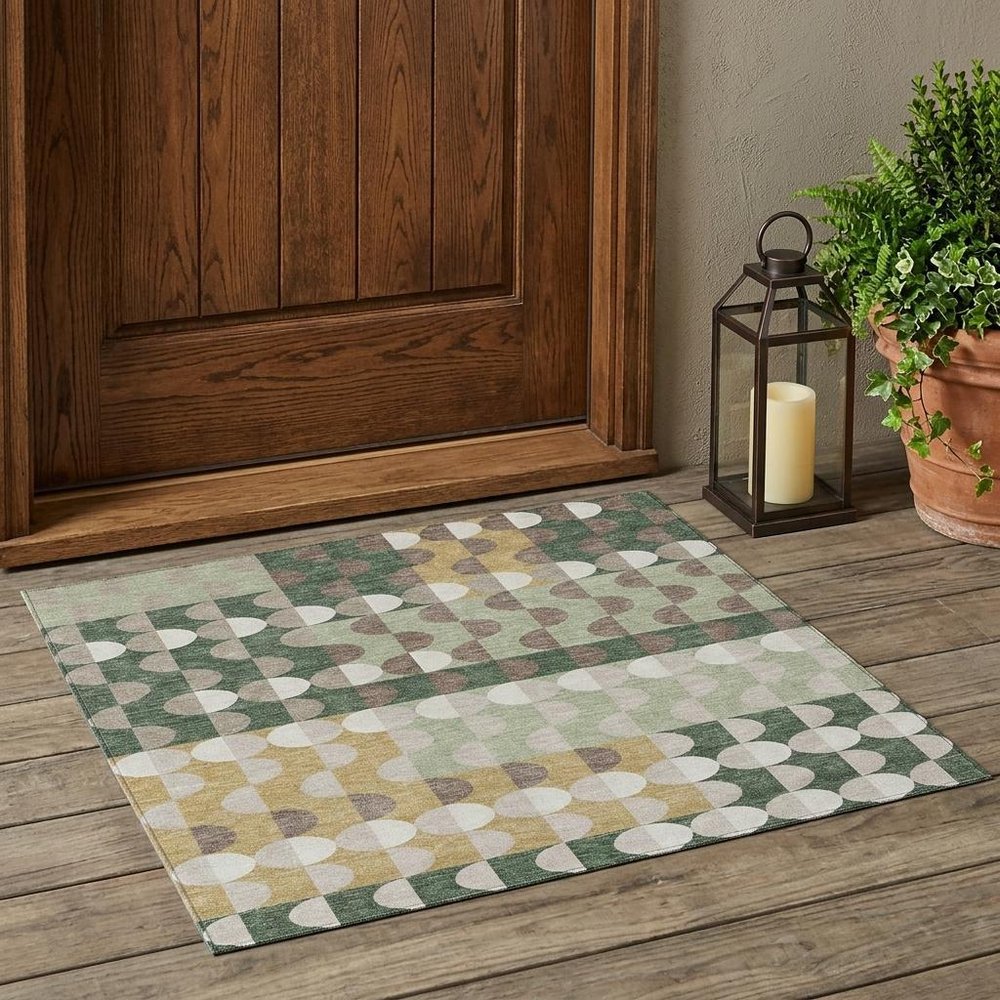 3' X 5' Green And Ivory Geometric Washable Indoor Outdoor Area Rug HomeRoots