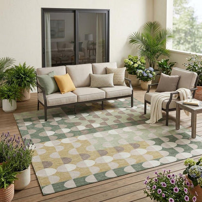 5' X 8' Green And Ivory Geometric Washable Indoor Outdoor Area Rug HomeRoots