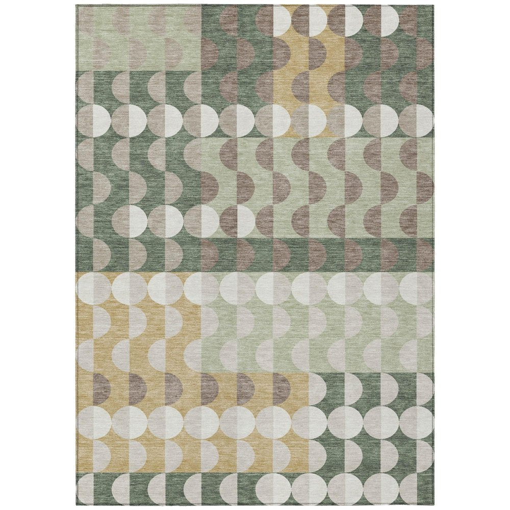 5' X 8' Green And Ivory Geometric Washable Indoor Outdoor Area Rug HomeRoots