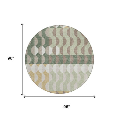 8' Green And Ivory Round Geometric Washable Indoor Outdoor Area Rug HomeRoots